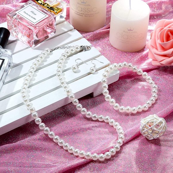 New Faux Pearl Jewelry Set Simulated Pearl Necklace Bracelet Earrings fo… - Picture 2 of 8